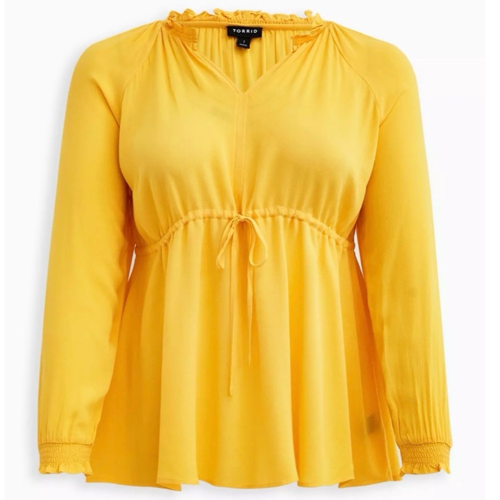 Torrid Rayon Crepe Tie Waist Peasant Top